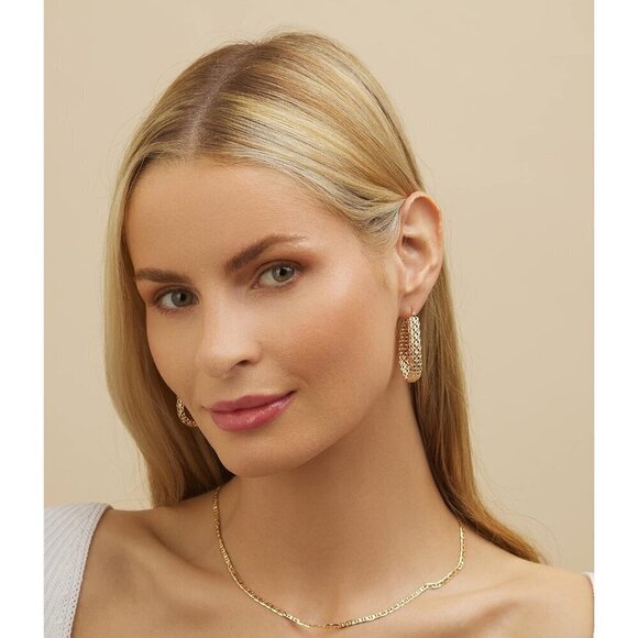 18K Gold Plated  Braided Filigree Hoop Earrings for Women - Picture 2 of 6